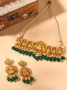 Yellow Chimes Gold-Plated Kundan-Studded Necklace & Earrings Set