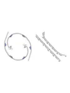 RUHI COLLECTION Set Of 2 Silver-Plated Beaded Anklets