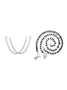 RUHI COLLECTION Set Of 2 Silver-Plated Beaded Anklets