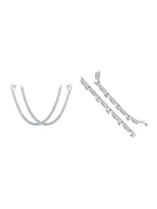 RUHI COLLECTION Set Of 2 Silver-Plated Beaded Anklets