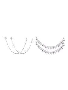 RUHI COLLECTION Set Of 2 Silver-Plated Stone Studded & Beaded Anklets