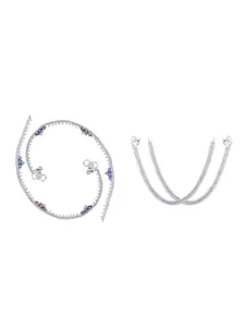 RUHI COLLECTION Set Of 2 Silver-Plated Beaded Anklets