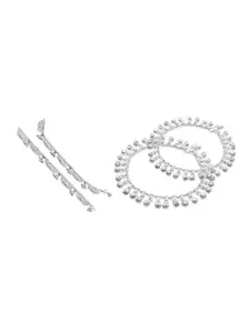 RUHI COLLECTION Set Of 2 Silver-Plated Intricate Textured Anklets