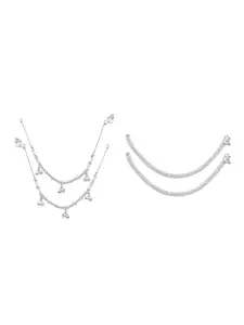 RUHI COLLECTION Set Of 2 Silver-Plated Intricate Textured Anklets