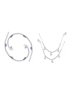 RUHI COLLECTION Set Of 2 Silver-Plated Intricate Textured Anklets