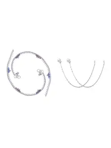RUHI COLLECTION Set Of 2 Silver-Plated Anklets