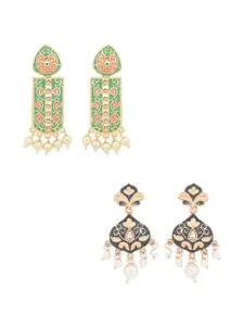 Yellow Chimes Pack Of 2 Gold-Plated Artificial Beads Contemporary Drop Earrings