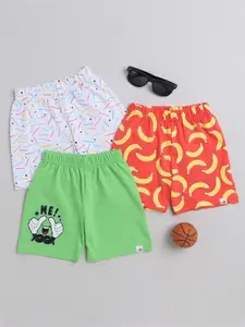 BUMZEE Boys Pack Of 3 Conversational Printed Mid Rise Knitted Cotton Shorts