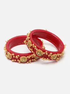 Aazeen Set Of 2 Gold-Plated Pearl-Beaded Bangles