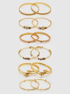 Aazeen Set Of 12 Gold-Plated & Artificial-Studded Bangles