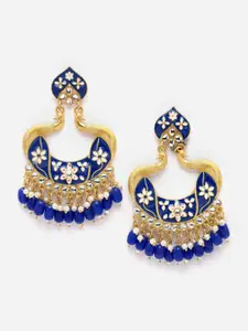 Aazeen Gold-Plated Peacock Shaped Kundan And Beaded Drop Earrings
