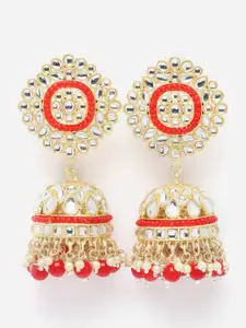 Aazeen Gold-Plated Dome Shaped Kundan-Pearls studded Jhumkas