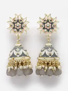Aazeen Gold-Plated Dome Shaped  Kundan-Pearls studded Jhumka
