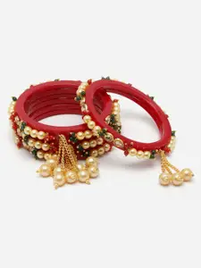 Aazeen Set Of 4 Gold-Plated Pearl-Studded Bangles