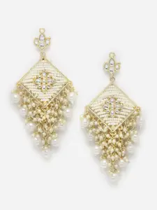 Aazeen Gold-Plated Contemporary Kundan-Pearls studded Drop Earrings