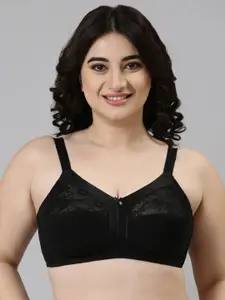 Enamor Black Non-Wired Non Padded Full Coverage Full Support Daily wear Bra with Lace A014