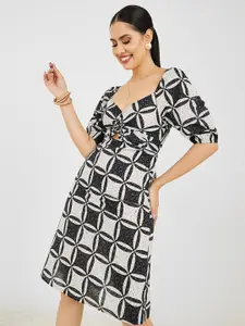 Styli Sweetheart Neck Printed Fit & Flare Dress