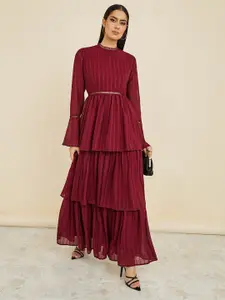 Styli Bell Sleeves Textured Layered Maxi Dress