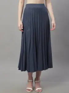 NoBarr Accordian Pleated Flared Woolen Midi Skirt