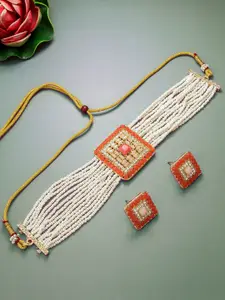 aadita Stone-Studded & Beaded Choker Necklace and Earrings Set