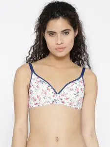Enamor White Floral Pink Non-Wired Padded Medium Coverage daily wear Tshirt Bra A042