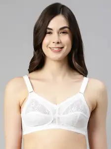 Enamor Women White Non-Padded Non-Wired Full Support Super Lift Up Bra With M-Frame
