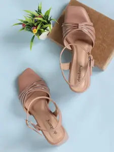 DressBerry Peach-Coloured Striped Block Heels