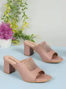 DressBerry Peach-Coloured Open Toe Block Heel Mules