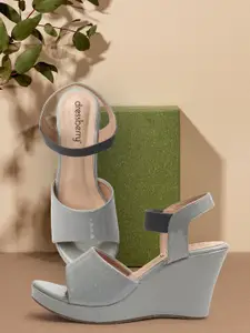 DressBerry Grey Open Toe Wedge Heels