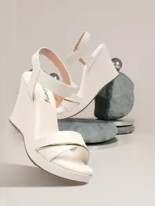 DressBerry White Open Toe Wedge Heels