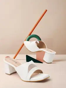 DressBerry White Laser Cuts Block Heels