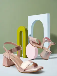 DressBerry Rose Gold-Toned Textured Block Heels