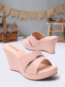 DressBerry Peach-Coloured Open Toe  Wedge Heels