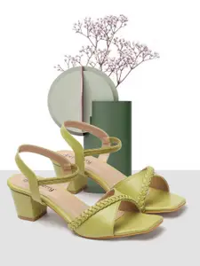 DressBerry Green Braided Strap Block Heels
