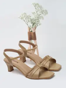 DressBerry Beige Braided Strap Kitten Heels