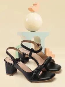 DressBerry Black Braided Strap Block Heels