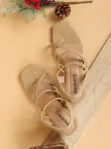 DressBerry Beige Strappy Block Heels