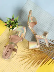 DressBerry Gold-Toned Textured Block Heels