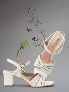 DressBerry White Striped Block Heels