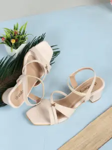 DressBerry Cream-Coloured Open Toe Block Heels
