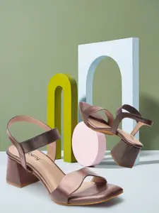 DressBerry Gunmetal-Toned Textured Block Heels