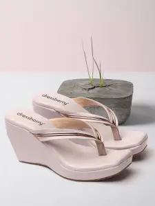 DressBerry Lavender T-Strap Wedge Heels