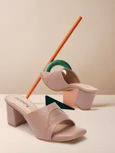 DressBerry Peach-Coloured Textured Block Heels