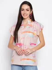 BRINNS Printed Mandarin Collar Extended Sleeves Top