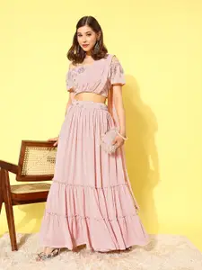 Libas Pink Embellished Sequinned Ready to Wear Lehenga & Blouse With Dupatta