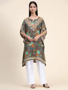 HOUSE OF KARI Ethnic Motifs Printed Chikankari Embroidery Cotton Kaftan Kurta
