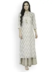 Varanga Women Off-White & Gold-Toned Printed Kurta with Skirt