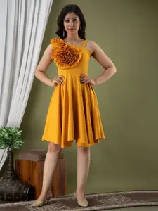Mialo fashion Shoulder Strap Ruffled Linen Fit & Flare Dress