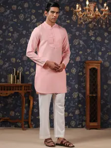 House of Pataudi Mandarin Collar Straight Kurta With Pyjama