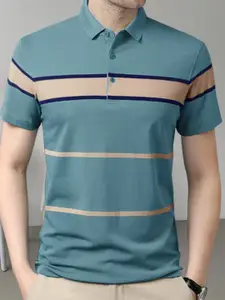 Eyebogler Striped Polo Collar Cotton T-shirt